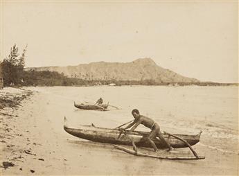 JAMES J. WILLIAMS (1853-1926) An album with 24 photographs of Hawaii, including Princess Kaiulani, surfers, landscapes, cityscapes, agr          